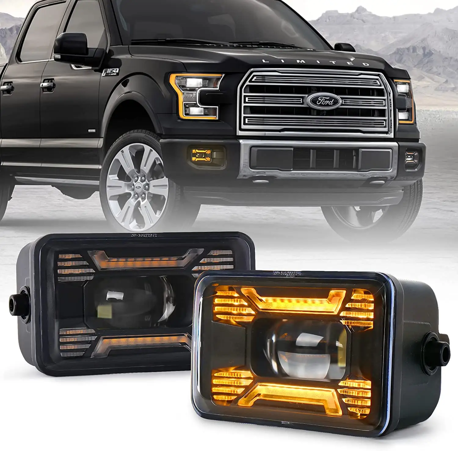 OVOVS Auto Lighting System 12v Led Front Bumper Fog Lamps with Yellow DRL F150 Led Fog Light for 2015-2019 Ford F150 US-Standard