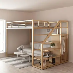 Rumah tangga Sederhana apartemen loteng tempat tidur kamar tidur furnitur tunggal atas tempat tidur kembar bingkai logam untuk anak-anak disesuaikan OEM 1V1