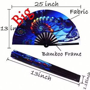 Abanico Plegable de Bambú Dorado de 13 Pulgadas con Diseño Pintado para Danza y Carnaval, Ideal para Festivales - Product Image 2