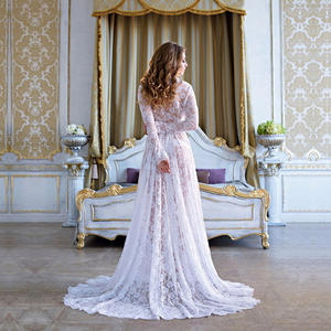 Sexy blanc col en V profond à manches longues femmes <span class=keywords><strong>robe</strong></span> enceinte dentelle bébé douche photographie transparent moulant robes de fuite - Product Image 2