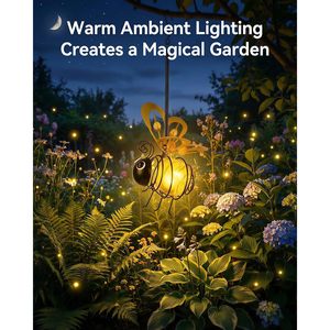 Lámpara Solar Colgante con Forma de Abeja, Cuerpo de Vidrio Amarillo, LED Brillante, IP65 Impermeable, Decoración de Jardín de Plástico para Exteriores - Product Image 4