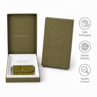 Ensemble d'emballage de bijoux en microfibre avec logo personnalisé de luxe, boîte cadeau en papier vert olive avec pochette à bouton pression pour collier et boucles d'oreilles