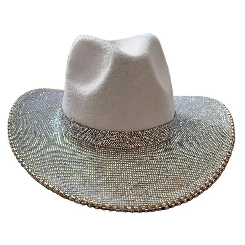 Deluxe Custom Brim Coberto Branco Rhinestone Cowgirl Hat