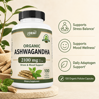 Capsules d'Ashwagandha OEM 2100 mg par dose, capsule de pullulan, soutien du stress et de l'humeur, complément alimentaire adaptogène à base de plantes