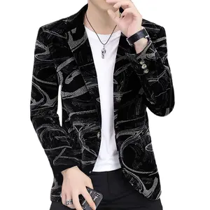 21 spring and autumn models new engraving printing corduroy youth men's suit casual trend handsome men's clothing