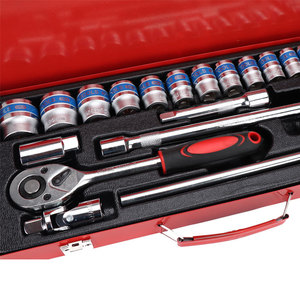 Solide Set Perkakas Reparasi Otomatis, Kit Peralatan Tangan Kotak Logam Soket Perbaikan Otomatis Garis Biru, Kunci Roda-gigi-searah 24 Buah - Product Image 2