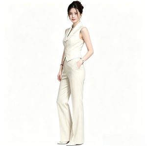 Ensemble de bureau formel pour femme, blazer croisé et <span class=keywords><strong>pantalon</strong></span> large, collection été - Product Image 1