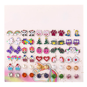 Ensemble de boucles d'oreilles en émail pour enfants, Mini sirène, papillon, grenouille, Animal, marguerite - Product Image 3