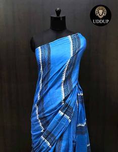 High on Demand Blue Borderless Mul Cotton Silk Saree para niñas Ropa informal y de fiesta disponible en Export - Product Image 4