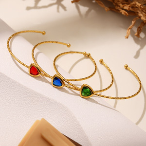 Bracelet ouvert classique en acier inoxydable avec verre tchèque facetté pour bijoux de mode unisexe - Product Image 2