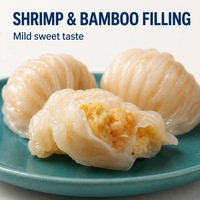 Dumplings chinois Har Gow surgelés, garniture crevettes, emballés en vrac pour le marché asiatique
