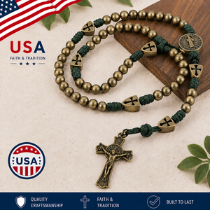 Collar Religioso de Perlas de Rosario de Paracord Resistente con Colgante de Cruz de San Benito para Hombres Católicos, Regalos para la Iglesia - Product Image 1