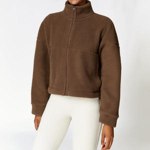 Manteau de sport en polaire polaire zippé rose pour femme doux et chaud à manches longues vestes de <span class=keywords><strong>fitness</strong></span> poche respirant vêtements d'extérieur décontractés pour l'hiver - Product Image 3