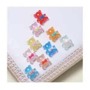 Nail Supplies 15mm Clear Bear Charms Cheap Bow Tie Animal Craft Resin Flat Back Mini Jewelry Miniatures