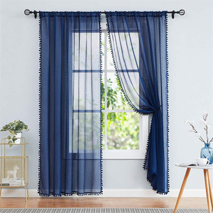 <span class=keywords><strong>Rideau</strong></span> en Voile avec <span class=keywords><strong>pompon</strong></span>, décoration pour la maison, en Tulle noir, livraison gratuite - Product Image 6