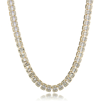 DE Chic 9mm Chaîne à maillons en laiton plaqué or 18 carats, sertie de zircons baguette et de cristaux cubiques, style mode éblouissant, unisexe, pour soirée