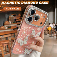 Coque de protection pour téléphone portable avec papillon en cristal, perles et coquillages scintillants pour femmes et filles, compatible avec iPhone 18 17 16 15 14 Pro Max