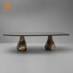 Tavolo da Pranzo Moderno <span class=keywords><strong>in</strong></span> Stile Guangdong con Gambe <span class=keywords><strong>in</strong></span> Metallo Argento e Piano <span class=keywords><strong>in</strong></span> <span class=keywords><strong>Legno</strong></span>, Forma Quadrata o Rettangolare - Product Image 2
