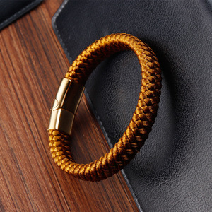 Bracelet unisexe en acier titane et cordon en nylon, design tressé en acier inoxydable doré - Product Image 2