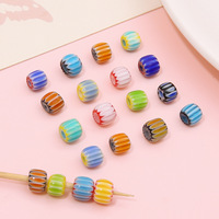 Perles en verre de 6-8 mm, motif mille fleurs, style Népal, en forme de citrouille, faites à la main, pour bracelet DIY, perles baril rayées, perles en vrac pour collier, bijoux