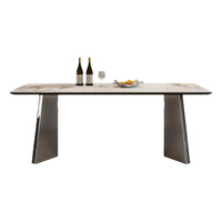 Mesa de Comedor, Estilo Italiano de Lujo Ligero con Detalles Metálicos, Opción de Personalización, Juego de Comedor Rectangular Minimalista con Sillas Modernas