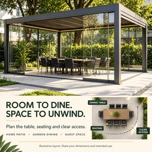 Pergola motorisée en aluminium à lames orientables Senfey Modern <span class=keywords><strong>4</strong></span> <span class=keywords><strong>saisons</strong></span> avec mur en verre coulissant pour villa, jardin, parc - Product Image 3