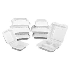 Hot Selling Disposable Plastic Takeout Packaging Box With White Hinge Mineral Filling Clam Shell Food Fast Food Box