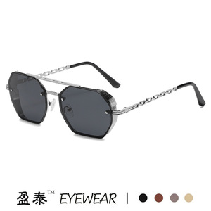 Lunettes de soleil Yingtai pour femme, monture métallique dorée, verres dégradés UV400, branches à chaîne tendance, protection solaire - Product Image 3