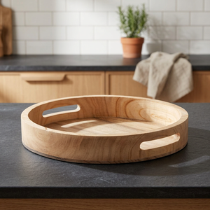 BS INTERNATIONAL Handmade <b>Bamboo</b> Wood Serving Tray Custom Size Solid Pattern <b>Brushed</b> Finish Dishwasher Microwave Safe High - Product Image 1