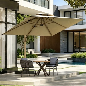 Parasol d'extérieur moderne et minimaliste en métal avec fonction rotative, grande auvent commercial pour terrasse et jardin en plein air - Product Image 1