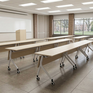Modern Flip Top Training <b>Desk</b> MDF & Cold-rolled Steel Tube Light Wood Color <b>Foldable</b> Movable Caster for School Office Use XK-003 - Product Image 5