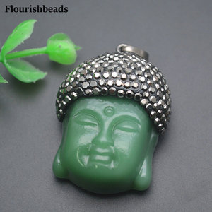 Verre sculpté tête de <span class=keywords><strong>bouddha</strong></span> laiton métal <span class=keywords><strong>argent</strong></span> plaqué pendentifs porte-bonheur pour femme hommes bijoux fabrication de colliers - Product Image 4