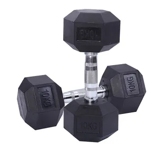 Manufacture Supply Good Quality Gym Equipment Hexagonal Black Chrome Rubber Coated Hex Dumbbells Set For Home Free Weights