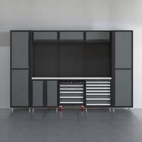 Ensemble d'armoires à outils modulaires professionnelles réglables pour garage, atelier et salle de sport, avec coffre à outils roulant et casier latéral en acier à fermeture douce