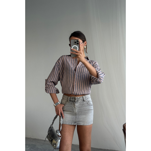 Chemise en lin rayée pour femme en anthracite - Blouse élégante - Product Image 2