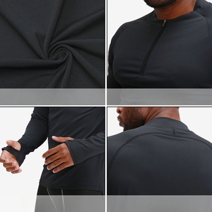 Camiseta de manga larga para gimnasio para hombre, sudadera de manga larga con media cremallera y logotipo personalizado para entrenamiento físico - Product Image 4