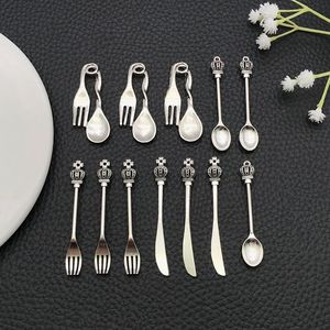 Retro Silver Alloy <b>Dinner</b> <b>Knife</b> Spoon Pendant For Bracelet Making Mixed Shapes Zinc Alloy Plated Jewelry Findings - Product Image 1