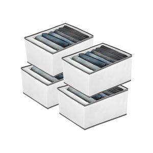 PVC Double Tier Foldable Checkered Modern Clothing & <b>Bedding</b> Organizer Storage <b>Box</b> Washable for Denim T-shirts Closet Partition - Product Image 1