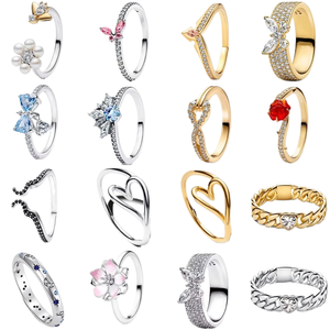 Anillo de Plata de Ley 925 con Corazón y Flor de <span class=keywords><strong>Pandora</strong></span>, el Más Vendido del 2026, Regalo de Joyería para la Elegancia y el Encanto de la Mujer Europea - Product Image 1