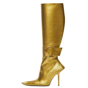 Botas de tacón alto fino y punta fina hasta la rodilla para mujer, hechas a medida con hebilla de moda, talla grande 43 - Product Image 1