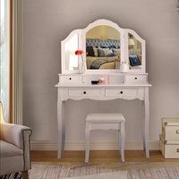 Prix d'usine, vente en gros : Ensemble coiffeuse moderne avec panneau miroir, bureau de maquillage, meuble de chambre, table de toilette 5 tiroirs