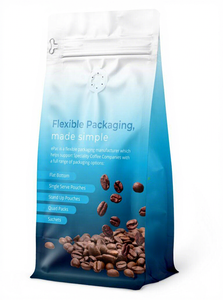 Bolsa de Fondo Plano de Plástico Color Azul <span class=keywords><strong>Mar</strong></span> para Café, con Bolsillo y Cierre de Cremallera para Empaque de Café - Product Image 1