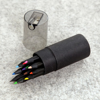 Ensemble d'emballage de tubes en papier Mini Golf 12 couleurs crayon en bois noir avec taille-crayon pour fournitures d'apprentissage pour enfants