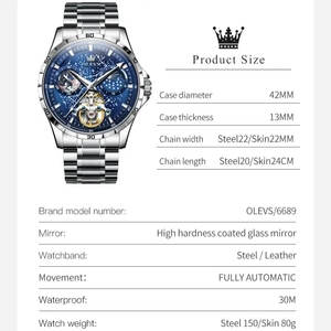 Relojes de Hombre Originales de la Marca OLEVS, Reloj Mecánico Automático Luminoso, Resistente al Agua, Fase Lunar, Multifuncional, 6689 - Product Image 5