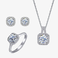 Ensemble de bijoux en argent Sterling s925, bague carrée en Moissanite, collier pour femmes, trois pièces, ensemble de bijoux de mariage, ornement