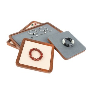 Walnut Wood Jewelry Tray Set Dark Gray Microfiber One Piece Display Stand For Bracelet Necklace Organization - Product Image 3