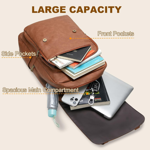 Sac à dos vintage en cuir véritable avec fermeture à loquet et bandoulière arquée, multifonctionnel, grande capacité 20-35L - Product Image 6