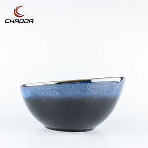 Ensemble de bols de service en porcelaine bleue à bord incliné en céramique, bol à salade en porcelaine, préféré par les chefs d'hôtel, bol irrégulier - Product Image 3