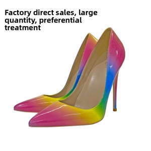 New Foreign Trade Women's Shoes Wholesale Mixed Colors High Heels 12 <b>Pointed</b> Stiletto Slip-on Soft Leather Low-cut Autumn - Product Image 2