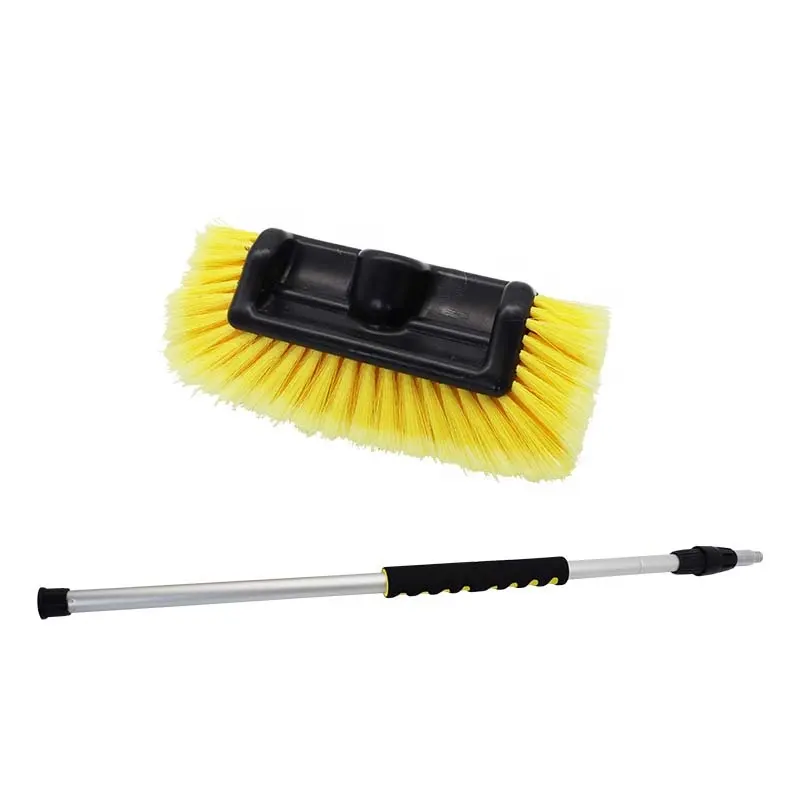 Car Wash Brush with 10-inch 2-Sided Soft Bristle Head,Brush Kit Includes Adjustable Flow-Through Handle, Hose Attachment